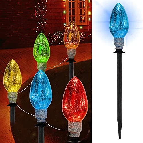 String Lights for Seasonal Decorations (Spring, Fall, etc.)Christmas Pathway Lights, C9 Lights, Large Multicolored Bulbs with Pathway Marker Stakes, Connectable Incandescent Decorative Lights for Holiday Patio Garden Christmas Decorations - 5 Pack String Lights for Seasonal Decorations (Spring, Fall, etc.)Christmas Pathway Lights, C9 Lights, Large Multicolored Bulbs with Pathway Marker Stakes, Connectable Incandescent Decorative Lights for Holiday Patio Garden Christmas Decorations - 5 Pack