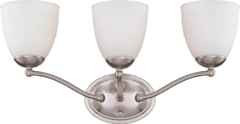 Nuvo Lighting 60-5053 Patton Collection Three Light Energy Star Efficient GU24 Bath Vanity Wall Mount in Brushed Nickel Finish Nuvo Lighting 60-5053 Patton Collection Three Light Energy Star Efficient GU24 Bath Vanity Wall Mount in Brushed Nickel Finish