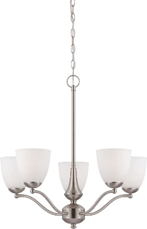 Nuvo Lighting 60-5055 Patton Collection Five Light Energy Star Efficient GU24 Hanging Chandelier in Brushed Nickel Finish Nuvo Lighting 60-5055 Patton Collection Five Light Energy Star Efficient GU24 Hanging Chandelier in Brushed Nickel Finish