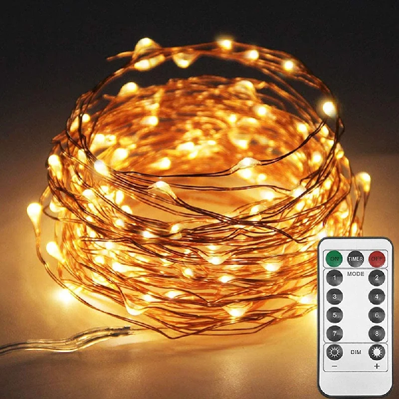 Battery - Operated String Lights for Indoor Use33ft 100 LED Copper Wire String Lights - Fairy String Lights - 8 Modes - USB Powered - Remote Control - Warm White Battery - Operated String Lights for Indoor Use33ft 100 LED Copper Wire String Lights - Fairy String Lights - 8 Modes - USB Powered - Remote Control - Warm White