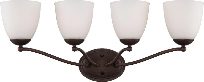 Nuvo Lighting 60-5154 Patton Collection Four Light Energy Star Efficient GU24 Bath Vanity Wall Mount in Prairie Bronze Finish Nuvo Lighting 60-5154 Patton Collection Four Light Energy Star Efficient GU24 Bath Vanity Wall Mount in Prairie Bronze Finish