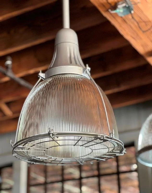 Industrial Ceiling - Mounted Lighting for Assembly PlantsIndustrial Light Fixture Salvaged Holophane Glass 16"Diameter W/Wire Guard Industrial Ceiling - Mounted Lighting for Assembly PlantsIndustrial Light Fixture Salvaged Holophane Glass 16"Diameter W/Wire Guard