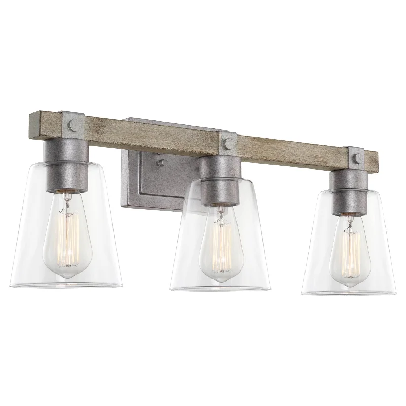 Industrial Task Lighting for Precision WorkstationsKira Home Asher 23" 3-Light Farmhouse Vanity / Bathroom Light + Conic Glass Shades, Bleached Oak Wood Style + Galvanized Steel Finish Industrial Task Lighting for Precision WorkstationsKira Home Asher 23" 3-Light Farmhouse Vanity / Bathroom Light + Conic Glass Shades, Bleached Oak Wood Style + Galvanized Steel Finish