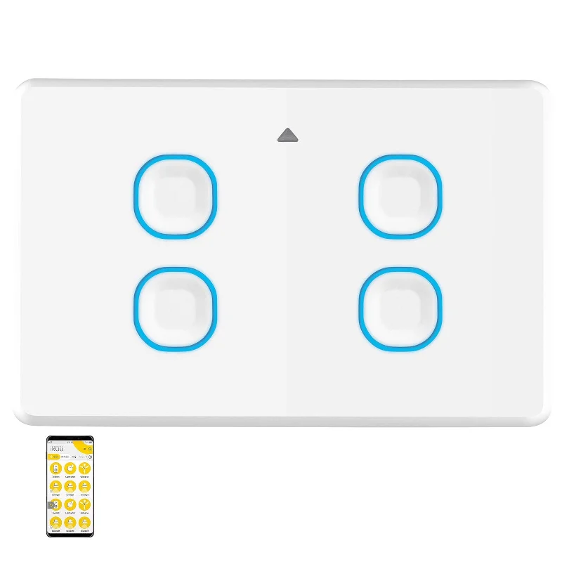 Dimmable Industrial Lighting for Ambiance ControlIkuü Smart Wi-Fi Quad Gang Light Switch Dimmable Industrial Lighting for Ambiance ControlIkuü Smart Wi-Fi Quad Gang Light Switch
