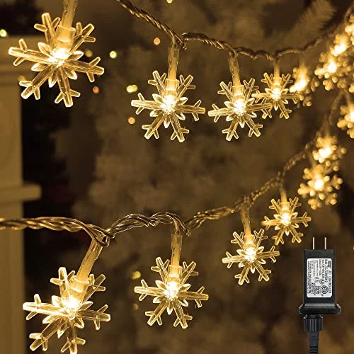 Twinkling String Lights for a Magical Atmosphere100 LED Christmas Snowflake String Lights - 49 FT - Plug-in - Waterproof - Warm White - 1 Pack Twinkling String Lights for a Magical Atmosphere100 LED Christmas Snowflake String Lights - 49 FT - Plug-in - Waterproof - Warm White - 1 Pack
