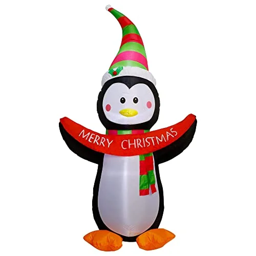 String Lights with Multicolored Bulbs for Festive Occasions7 FT Christmas Inflatable Decorations, Lighted Blow Up Penguin Hold Merry Christmas Sign with Built in LED Lights, Indoor / Outdoor Xmas Holiday Decor, Light Up Lawn Yard Garden Decor String Lights with Multicolored Bulbs for Festive Occasions7 FT Christmas Inflatable Decorations, Lighted Blow Up Penguin Hold Merry Christmas Sign with Built in LED Lights, Indoor / Outdoor Xmas Holiday Decor, Light Up Lawn Yard Garden Decor