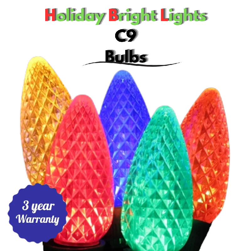 LED String Lights with Warm White GlowBulbs - C9 HBL Light Bulbs Faceted