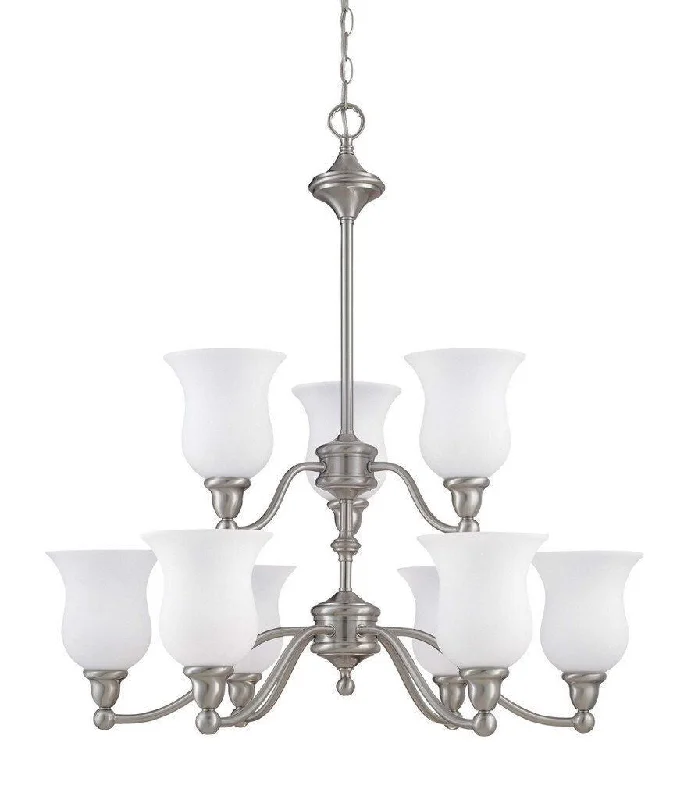 Nuvo Lighting 60-2558 Glenwood Collection Nine Light Hanging Energy Efficient Fluorescent Hanging Chandelier in Brushed Nickel Finish Nuvo Lighting 60-2558 Glenwood Collection Nine Light Hanging Energy Efficient Fluorescent Hanging Chandelier in Brushed Nickel Finish