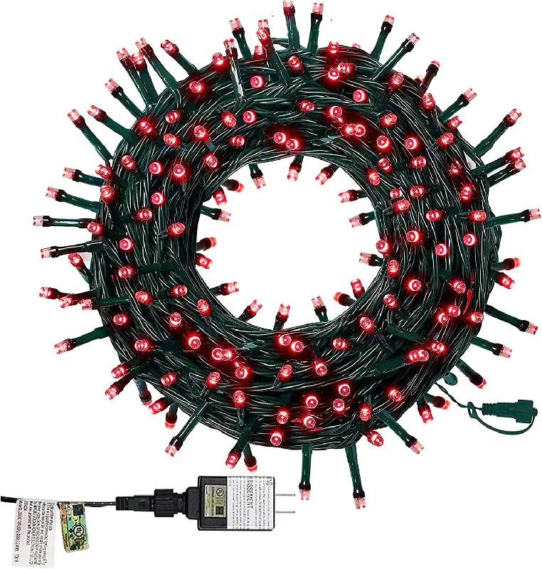 String Lights with Clear Bulbs for a Classic Look66ft 200 LED Christmas Tree String Lights - UL Safe Certified - Plug-in - Expandable Green Wire - 8 Modes - Red String Lights with Clear Bulbs for a Classic Look66ft 200 LED Christmas Tree String Lights - UL Safe Certified - Plug-in - Expandable Green Wire - 8 Modes - Red