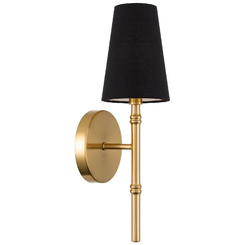 Industrial Lighting for Metal Fabrication ShopsKira Home Torche II 15" Modern Wall Sconce/Wall Light + Black Linen Shade, Cool Brass Finish