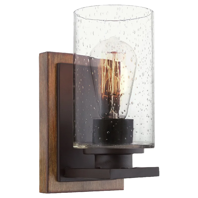 Waterproof Industrial Lighting for Wet AreasKira Home Sedona 9" Modern Rustic Wall Sconce + Seeded Glass Cylinder Shade, Oil Rubbed Bronze + Wood Style Walnut Finish Waterproof Industrial Lighting for Wet AreasKira Home Sedona 9" Modern Rustic Wall Sconce + Seeded Glass Cylinder Shade, Oil Rubbed Bronze + Wood Style Walnut Finish