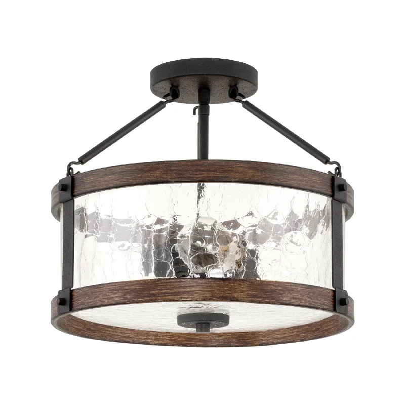 Industrial Ceiling - Mounted Lighting for Assembly PlantsKira Home Hadley 14" 3-Light Modern Farmhouse Semi-Flush Mount / Hall Light Ceiling Fixture + Crackled Glass Shade, Textured Black, Wood Style Walnut Industrial Ceiling - Mounted Lighting for Assembly PlantsKira Home Hadley 14" 3-Light Modern Farmhouse Semi-Flush Mount / Hall Light Ceiling Fixture + Crackled Glass Shade, Textured Black, Wood Style Walnut