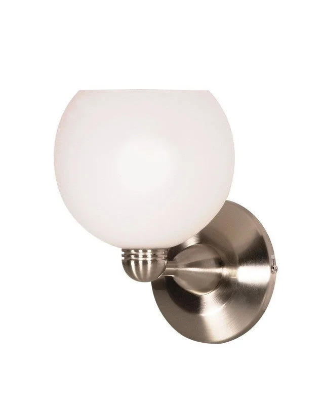 Nuvo Lighting 60-695 One Light Wall Sconce in Brushed Nickel Finish and Arctic White Sphere Glass Nuvo Lighting 60-695 One Light Wall Sconce in Brushed Nickel Finish and Arctic White Sphere Glass