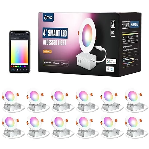 Industrial Task Lighting for Precision Workstations12 Pack 4/6 Inch White Smart Wifi Slim Recessed Led Light, RGB, 2700-6500K Color Changing Industrial Task Lighting for Precision Workstations12 Pack 4/6 Inch White Smart Wifi Slim Recessed Led Light, RGB, 2700-6500K Color Changing