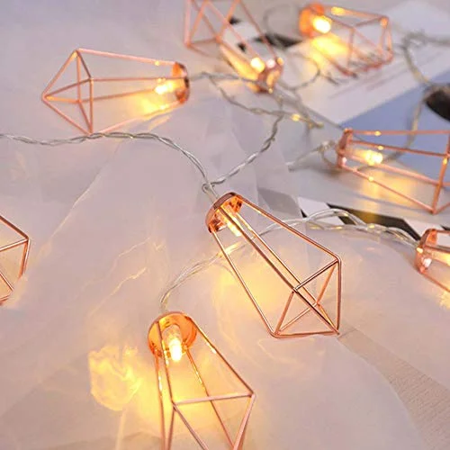 Color - Changing LED String Lights for Christmas Decor10 LED 6.6ft Diamond String Lights - Battery Operated - Geometric String Lights - Warm White - Rose Gold - 1 Pack Color - Changing LED String Lights for Christmas Decor10 LED 6.6ft Diamond String Lights - Battery Operated - Geometric String Lights - Warm White - Rose Gold - 1 Pack