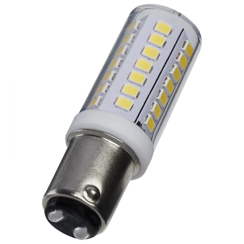 Industrial Lighting with High CRI (Color Rendering Index) for True Color PerceptionT6 Mini LED Bulb, 5 Watts, 550 Lumens, 5000K, BA15d Double Bayonet Base, Clear Finish, 120V Industrial Lighting with High CRI (Color Rendering Index) for True Color PerceptionT6 Mini LED Bulb, 5 Watts, 550 Lumens, 5000K, BA15d Double Bayonet Base, Clear Finish, 120V