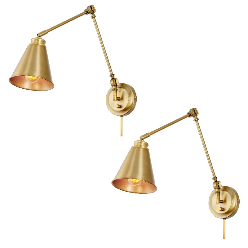 Industrial Ceiling - Mounted Lighting for Assembly PlantsKira Home Ellis 18" Vintage Industrial Swing Arm Wall Lamp - Plug In/Wall Mount + Cord Covers, Warm Brass Finish, 2-Pack