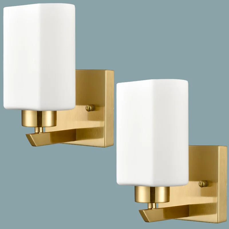 Industrial Lighting for Chemical PlantsModern Milky White Glass Gold Rounded rectangle Vanity Wall Sconces Fixtures Set of 2 Industrial Lighting for Chemical PlantsModern Milky White Glass Gold Rounded rectangle Vanity Wall Sconces Fixtures Set of 2
