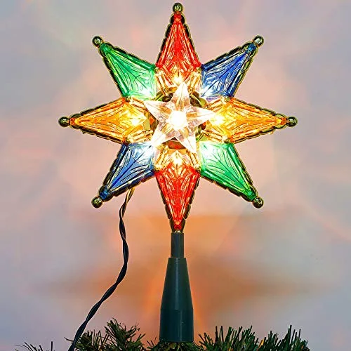 String Lights for Porch LightingLighted Christmas Tree Topper, Colorful 8-Point Star Xmas Star Treetop with 10 Incandescent Fairy Mini Lights, Holiday Christmas Tree Decorations String Lights for Porch LightingLighted Christmas Tree Topper, Colorful 8-Point Star Xmas Star Treetop with 10 Incandescent Fairy Mini Lights, Holiday Christmas Tree Decorations