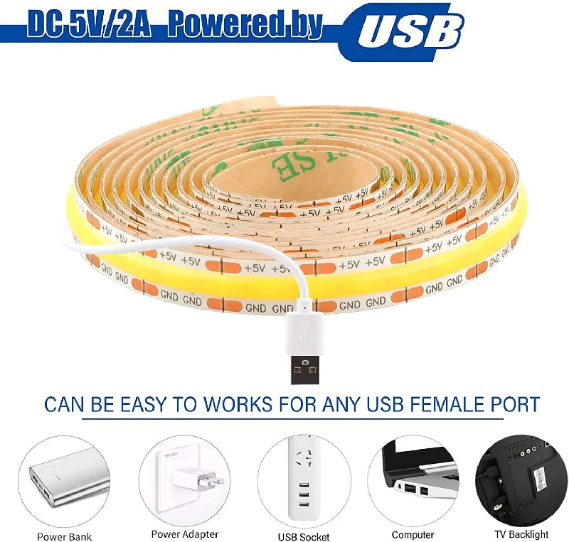 Industrial Flood Lighting for Outdoor Loading DocksLED Strip Lights USB Powered, 1.5m/4.9ft COB LED Strip Light 1200lm