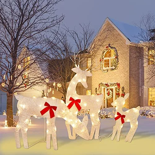 String Lights with Edison Bulbs for Rustic AmbianceTinsel Reindeer Family Lighted 2D Deer Christmas Decor, with Clear 60 Count Lights, Light Up Buck, Doe and Fawn Indoor or Outdoor Yard Lawn Festive Holiday Decoration - 3 Pack String Lights with Edison Bulbs for Rustic AmbianceTinsel Reindeer Family Lighted 2D Deer Christmas Decor, with Clear 60 Count Lights, Light Up Buck, Doe and Fawn Indoor or Outdoor Yard Lawn Festive Holiday Decoration - 3 Pack