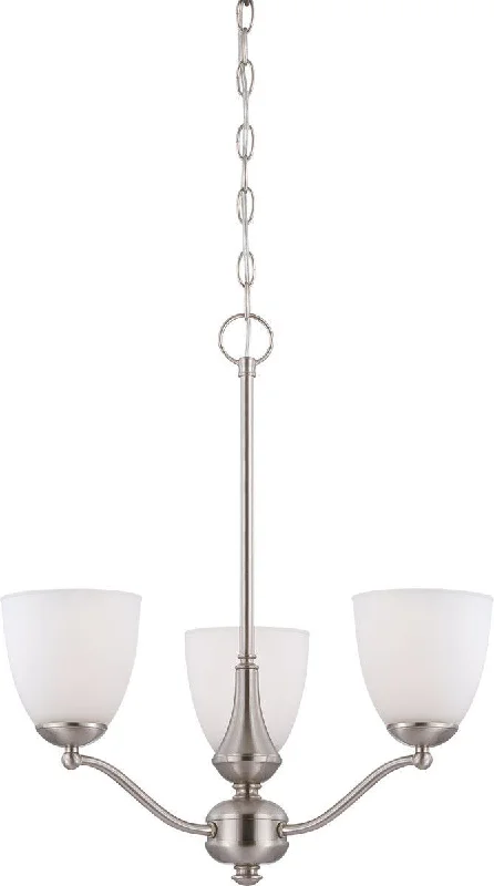 Nuvo Lighting 60-5056 Patton Collection Three Light Energy Star Efficient GU24 Hanging Chandelier in Brushed Nickel Finish Nuvo Lighting 60-5056 Patton Collection Three Light Energy Star Efficient GU24 Hanging Chandelier in Brushed Nickel Finish
