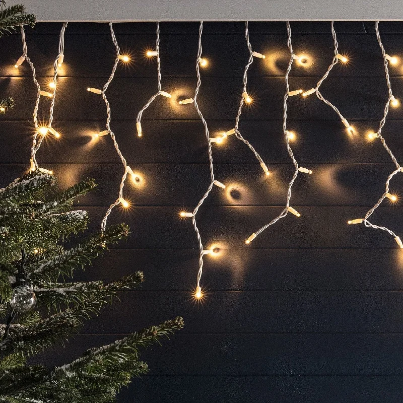 String Lights for Wedding ReceptionsPro Connect 24m 1200 Traditional Warm White Connectable Icicle Lights White Cable