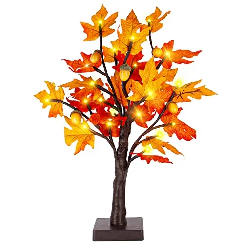 String Lights for Hotel Courtyard LightingTwinkle Star 24 LED Tabletop Lighted Maple Tree Battery Operated, Thanksgiving Table Decoration Lights, Maple Leaves and Acorn Autumn Tree for Indoor Home Bedroom Fall Decorations