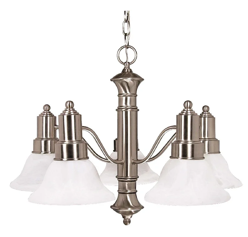 Nuvo Lighting 60-3182 Gotham Collection Five Light Energy Star Efficient GU24 Hanging Chandelier in Brushed Nickel Finish Nuvo Lighting 60-3182 Gotham Collection Five Light Energy Star Efficient GU24 Hanging Chandelier in Brushed Nickel Finish