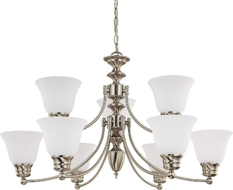 Nuvo Lighting 60-3306 Empire Collection Nine Light Energy Star Efficient GU24 Hanging Chandelier in Brushed Nickel Finish Nuvo Lighting 60-3306 Empire Collection Nine Light Energy Star Efficient GU24 Hanging Chandelier in Brushed Nickel Finish
