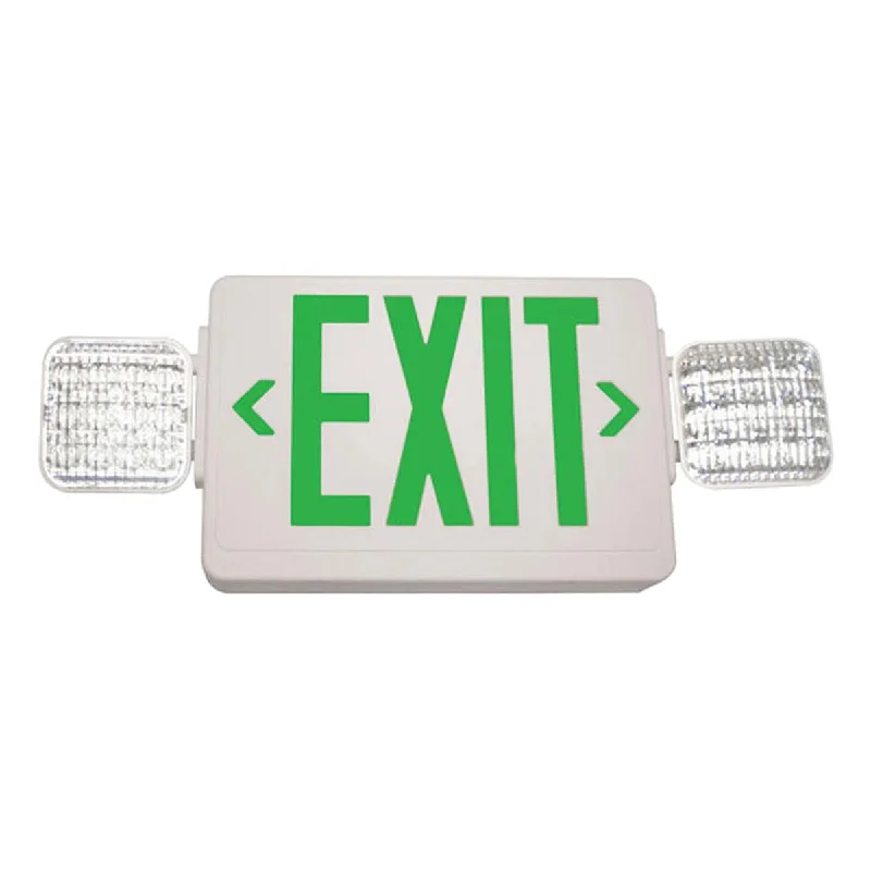 Energy - Efficient Industrial Lighting for Cost - SavingsLED Combo Exit Sign, 2 Single Face with Green Letters, White Finish, Battery Backup Included Energy - Efficient Industrial Lighting for Cost - SavingsLED Combo Exit Sign, 2 Single Face with Green Letters, White Finish, Battery Backup Included