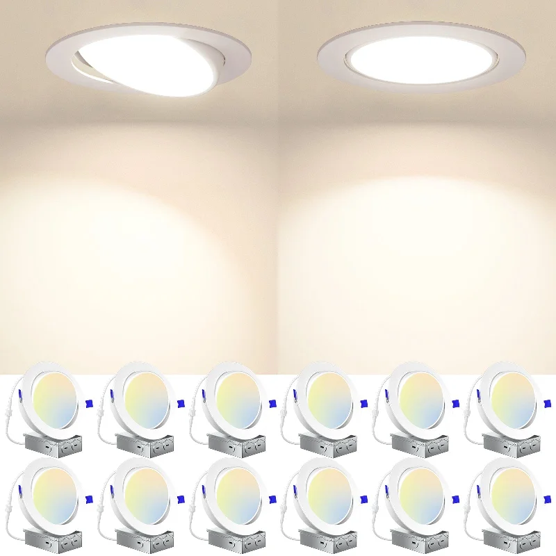 Industrial Lighting for Furniture Factories12 Pack Adjustable 6-Inch White Dimmable LED Gimbal Recessed DownLight with Junction Box, 5CCT, 2700K/3000K/3500K/4000K/5000K, 15W, 700LM Industrial Lighting for Furniture Factories12 Pack Adjustable 6-Inch White Dimmable LED Gimbal Recessed DownLight with Junction Box, 5CCT, 2700K/3000K/3500K/4000K/5000K, 15W, 700LM