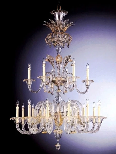 Mini Chandeliers for Adding Charm to Small Spaces18 Arm Murano Clear Glass And Gold Chandelier