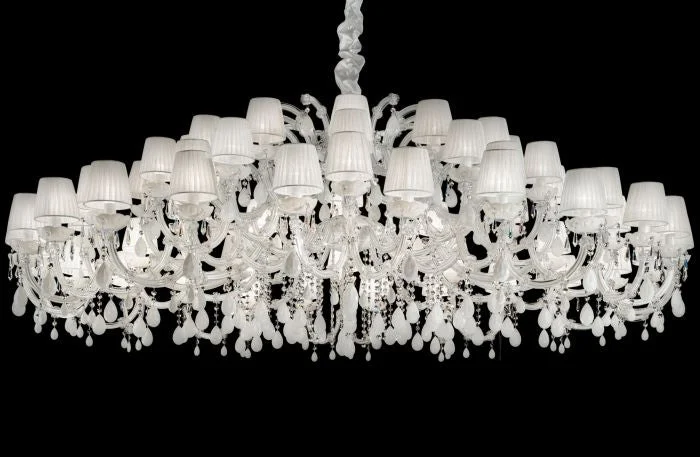 Chandeliers with Metal Frames in Gold Finish2.2 Metre-Wide White Italian Glass Chandelier With Shades Chandeliers with Metal Frames in Gold Finish2.2 Metre-Wide White Italian Glass Chandelier With Shades