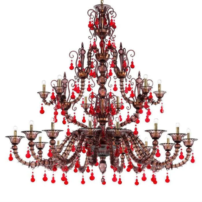 Chandeliers with Metal Frames in Gold Finish2 Metre Red & Amethyst Diamantei Chandelier From Venini Chandeliers with Metal Frames in Gold Finish2 Metre Red & Amethyst Diamantei Chandelier From Venini