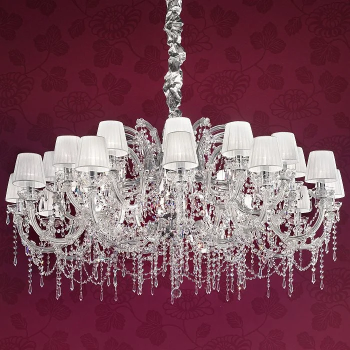 Chandeliers with Metal Frames in Black Finish24 Light Cut Crystal Chandelier With Organza Shades Chandeliers with Metal Frames in Black Finish24 Light Cut Crystal Chandelier With Organza Shades