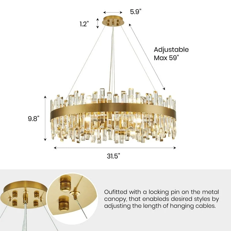 Chandeliers with Adjustable Height for Custom Installation32 in. 2-Tier Modern Crystal Chandelier Brass Gold Round Crystal Raindrop Chandelier Contemporary Pendant Light for Dining Room Chandeliers with Adjustable Height for Custom Installation32 in. 2-Tier Modern Crystal Chandelier Brass Gold Round Crystal Raindrop Chandelier Contemporary Pendant Light for Dining Room