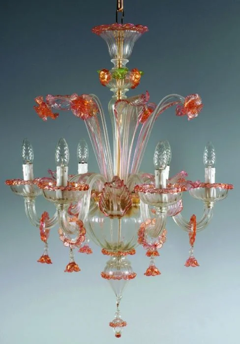 Chandeliers with Murano Glass for a High - End Artistic Touch6 Arm Murano Chandelier With Gold, Pink & Green Flowers Chandeliers with Murano Glass for a High - End Artistic Touch6 Arm Murano Chandelier With Gold, Pink & Green Flowers