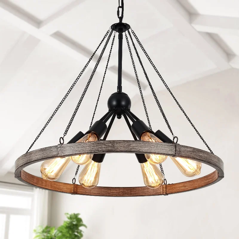 Chandeliers for Dining Rooms to Set the Mood for Meals6-Light Modern Wagon Wheel Chandelier with Adjustable Chain for Study Foyer Kitchen Island Chandeliers for Dining Rooms to Set the Mood for Meals6-Light Modern Wagon Wheel Chandelier with Adjustable Chain for Study Foyer Kitchen Island