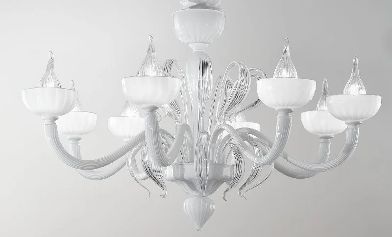 Chandeliers with Metal Frames in Gold FinishSmall 8 Light White Murano Glass Chandelier "Epoque" Chandeliers with Metal Frames in Gold FinishSmall 8 Light White Murano Glass Chandelier "Epoque"
