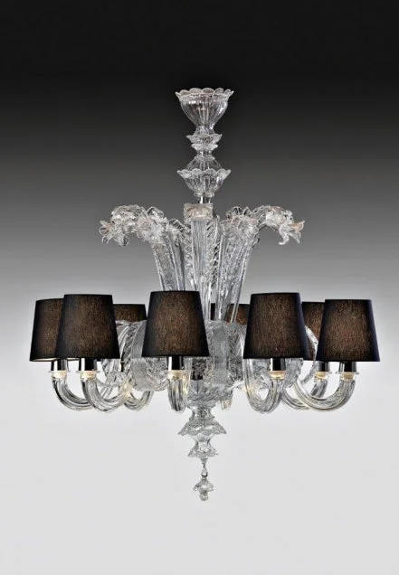 Ceiling - Mounted Chandeliers for Standard Ceilings8 Arm Murano Glass Chandelier With Black Shades Ceiling - Mounted Chandeliers for Standard Ceilings8 Arm Murano Glass Chandelier With Black Shades
