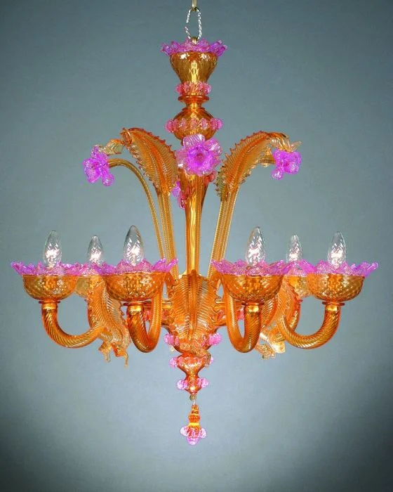 Victorian - Inspired Chandeliers with Ornate DetailsAmber And Pink Murano Glass Chandelier Victorian - Inspired Chandeliers with Ornate DetailsAmber And Pink Murano Glass Chandelier