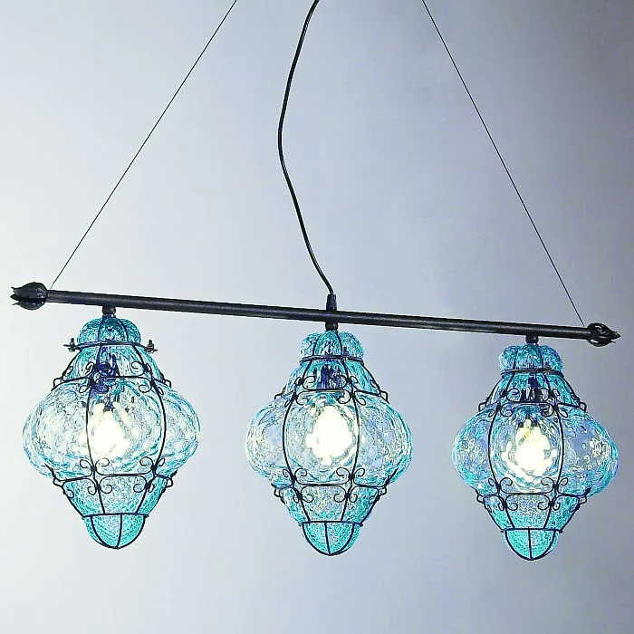 Chandeliers with Candle - Style Bulbs for a Classic AestheticAquamarine Venetian Baloton Glass Triple Ceiling Light