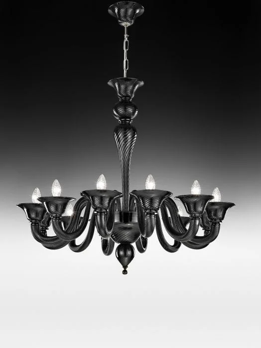 Art Deco Chandeliers for a Retro - Glam LookBlack Murano Glass 12 Light Chandelier