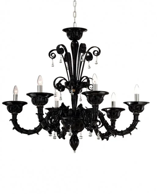 Chandeliers with Dimmable Lights for Ambiance ControlBlack Or White 6 Light Rezzonico-Style Murano Chandelier Chandeliers with Dimmable Lights for Ambiance ControlBlack Or White 6 Light Rezzonico-Style Murano Chandelier