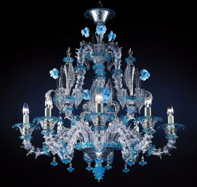 Chandeliers with Venetian Glass for a Luxurious LookBlue & Crystal 9 Light Rezzonico Style Chandelier From Murano Chandeliers with Venetian Glass for a Luxurious LookBlue & Crystal 9 Light Rezzonico Style Chandelier From Murano