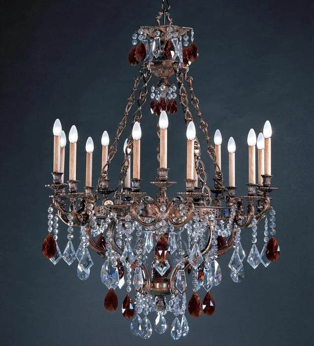 Large Chandeliers for Grand Halls and FoyersBrass 15 Light Chandelier With Amber And Clear Crystals Large Chandeliers for Grand Halls and FoyersBrass 15 Light Chandelier With Amber And Clear Crystals