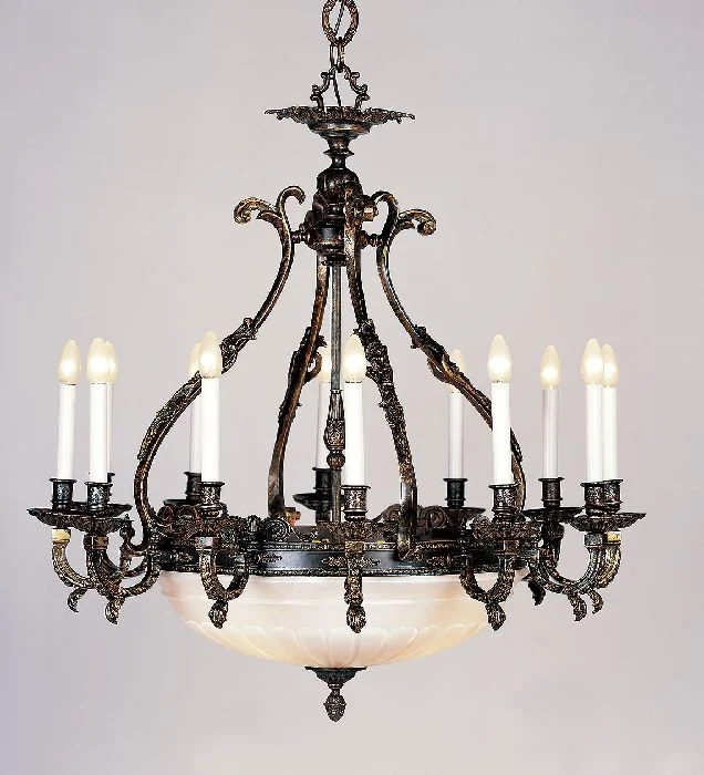 Chandeliers with Metal Frames in Black FinishBrass Chandelier With Cut Glass Bowl