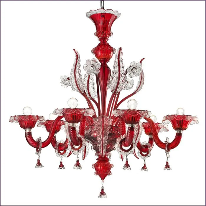 Traditional Brass Chandeliers for Classic InteriorsClear Red Murano Glass Chandelier With Leaf Motif Traditional Brass Chandeliers for Classic InteriorsClear Red Murano Glass Chandelier With Leaf Motif