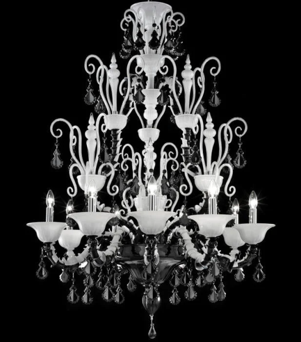 Chandeliers with Adjustable Height for Custom InstallationDiamantei Black & Milk White Murano Glass Chandelier From Venini Chandeliers with Adjustable Height for Custom InstallationDiamantei Black & Milk White Murano Glass Chandelier From Venini